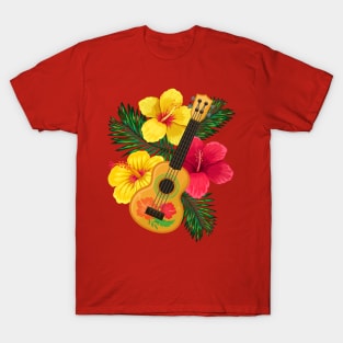 Hawaiian Ukulele Lute and Hibiscus T-Shirt